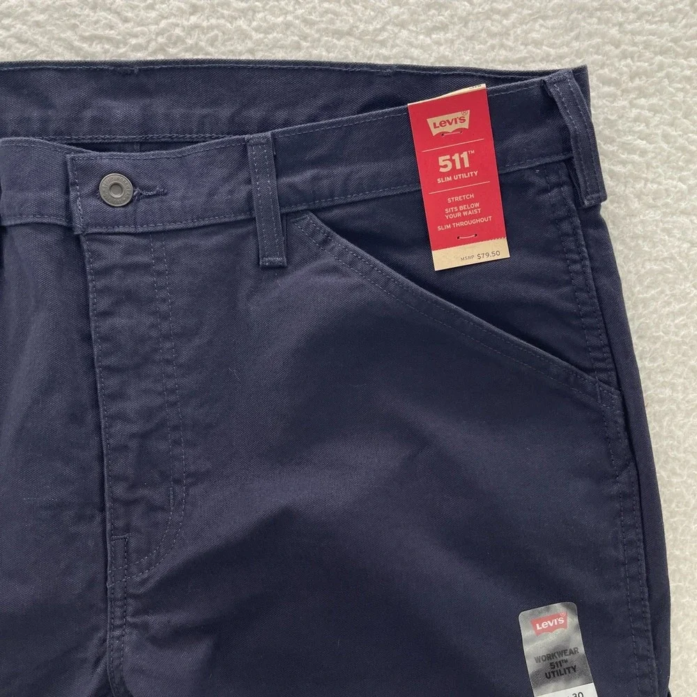 Levis Pants Mens 38x30 Blue 511 Slim Utility Canvas Carpenter Y2K 90s Workwear